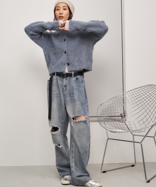 Auntie Rosa Holiday（アンティローザホリデー）の「モヘアタッチシャギークルーカーディガン（カーディガン/ボレロ・レディース・オフホワイト/グレー/ブルー/ピンク・FREE）」の13枚目の写真