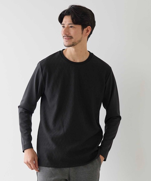 UNION STATION（ユニオンステーション）の「ジャガード ドッキング クルーネックロンT（Tシャツ/カットソー・メンズ・ホワイト/ブラック・M/L/LL）」の2枚目の写真