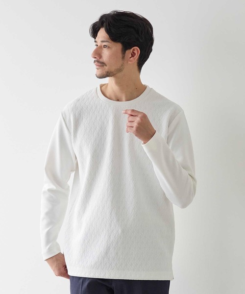 UNION STATION（ユニオンステーション）の「ジャガード ドッキング クルーネックロンT（Tシャツ/カットソー・メンズ・ホワイト/ブラック・M/L/LL）」の3枚目の写真