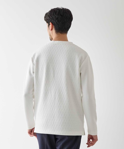 UNION STATION（ユニオンステーション）の「ジャガード ドッキング クルーネックロンT（Tシャツ/カットソー・メンズ・ホワイト/ブラック・M/L/LL）」の5枚目の写真