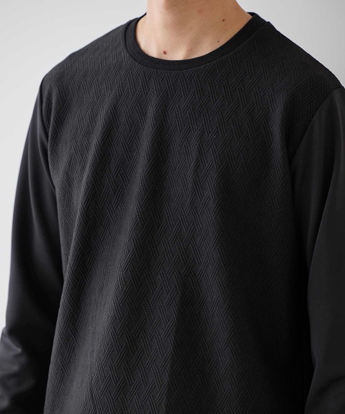 UNION STATION（ユニオンステーション）の「ジャガード ドッキング クルーネックロンT（Tシャツ/カットソー・メンズ・ホワイト/ブラック・M/L/LL）」の11枚目の写真