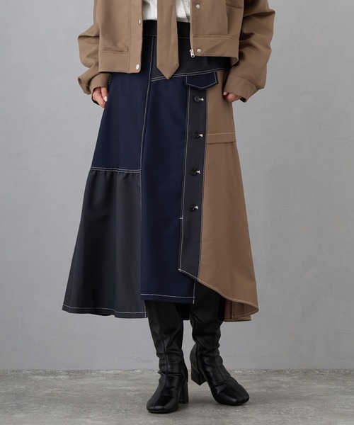 NICOLE CLUB（ニコル クラブ）の「アシンメトリーバイカラースカート