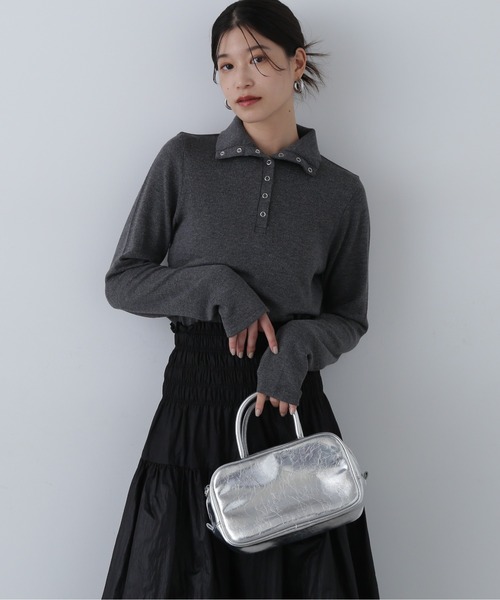 N.（N. Natural Beauty Basic）（エヌエヌナチュラルビューティーベーシック）の「◆ヘンリースナップボタンカットソー（Tシャツ/カットソー・レディース・チャコールグレー/ホワイト・MEDIUM）」の13枚目の写真