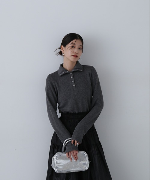 N.（N. Natural Beauty Basic）（エヌエヌナチュラルビューティーベーシック）の「◆ヘンリースナップボタンカットソー（Tシャツ/カットソー・レディース・チャコールグレー/ホワイト・MEDIUM）」の14枚目の写真