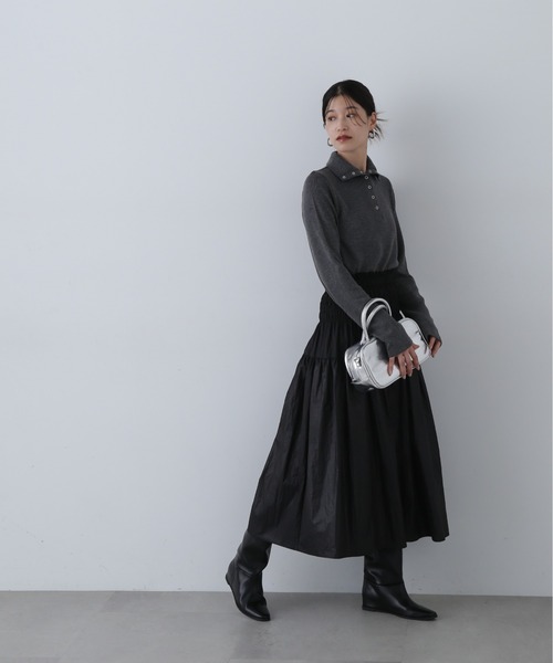 N.（N. Natural Beauty Basic）（エヌエヌナチュラルビューティーベーシック）の「◆ヘンリースナップボタンカットソー（Tシャツ/カットソー・レディース・チャコールグレー/ホワイト・MEDIUM）」の15枚目の写真