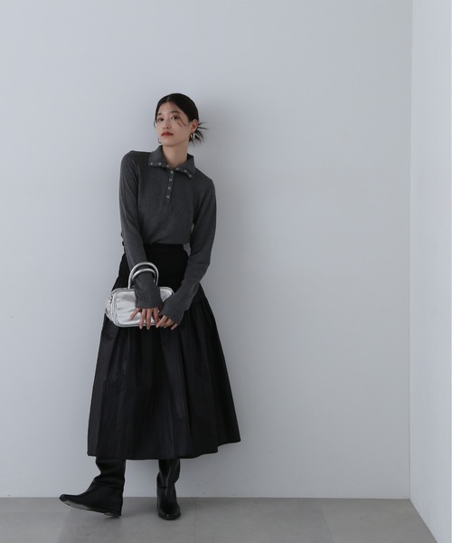 N.（N. Natural Beauty Basic）（エヌエヌナチュラルビューティーベーシック）の「◆ヘンリースナップボタンカットソー（Tシャツ/カットソー・レディース・チャコールグレー/ホワイト・MEDIUM）」の17枚目の写真