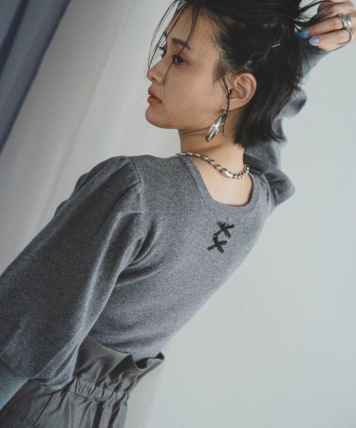 bohmal(ボマール)の「2WAYパフスリーブリボンニット(ニット/セーター・レディース・グレー/ネイビー/ブラック・FREE)」の21枚目の写真