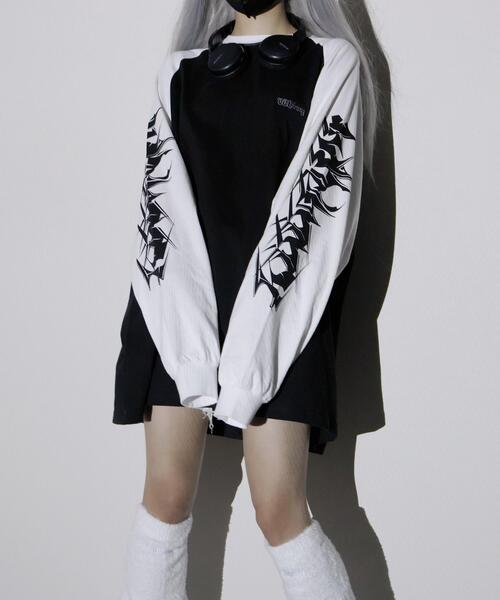 Whinny（ホワイニー）の「Whinny/イナズマダイナマイト（Tシャツ/カットソー・レディース・スミクロ/ホワイト/ブラック・FREE）」の10枚目の写真