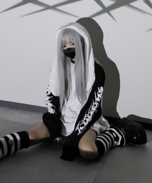 Whinny（ホワイニー）の「Whinny/イナズマダイナマイト（Tシャツ/カットソー・レディース・スミクロ/ホワイト/ブラック・FREE）」の6枚目の写真