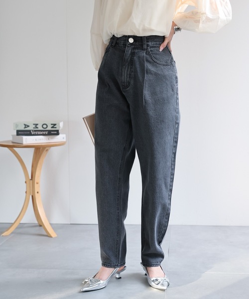 セール】タック入りコクーンデニムパンツ/ジーパン/クロップド（デニム