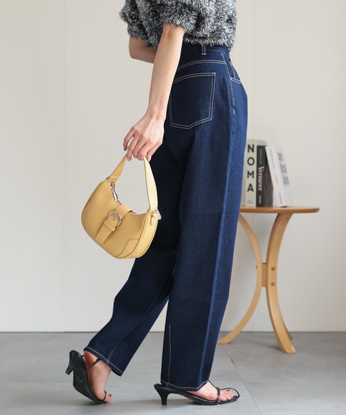 セール】タック入りコクーンデニムパンツ/ジーパン/クロップド