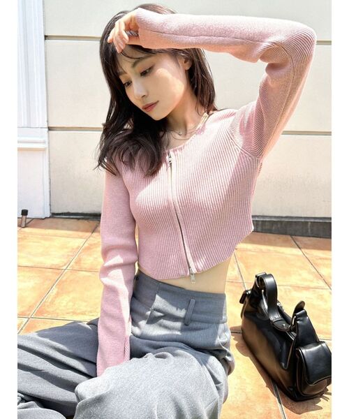 セール】ジップデザインクロップドニットトップス（ニット/セーター