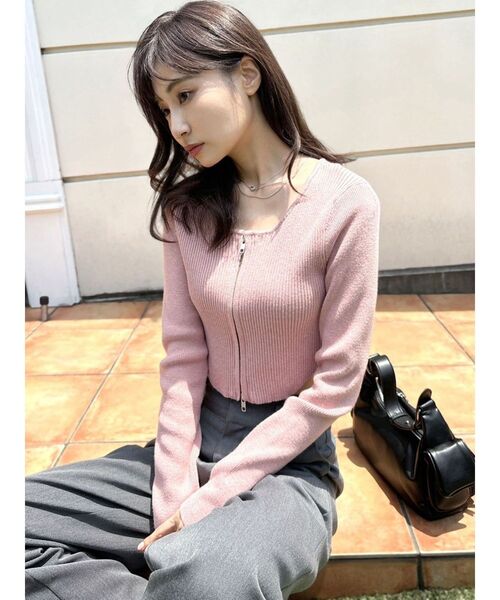 セール】ジップデザインクロップドニットトップス（ニット/セーター