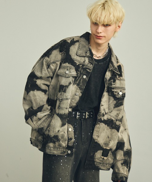 【セール】オーバーサイズリラックスフィットマーブルウォッシュデニムジャケット（デニムジャケット）｜Shoowtime（ショウタイム）