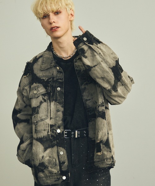 【セール】オーバーサイズリラックスフィットマーブルウォッシュデニムジャケット（デニムジャケット）｜Shoowtime（ショウタイム）