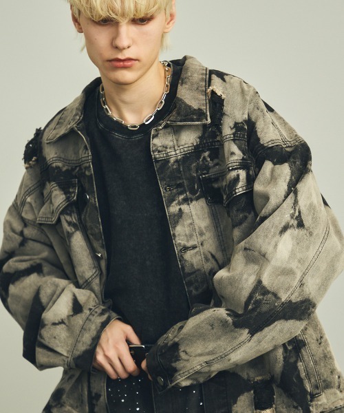 【セール】オーバーサイズリラックスフィットマーブルウォッシュデニムジャケット（デニムジャケット）｜Shoowtime（ショウタイム）