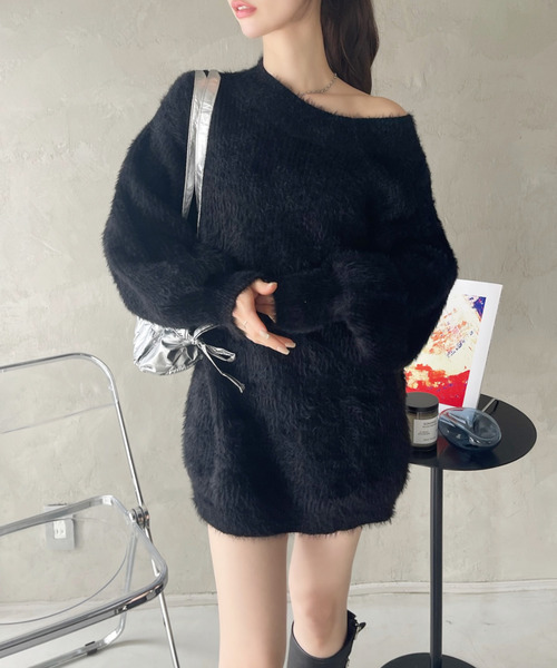美品☆ ESTNATION シャギーミニワンピース　インナー付 Ada.（エイダ）の「2WAY ネック シャギー チュニック ニット