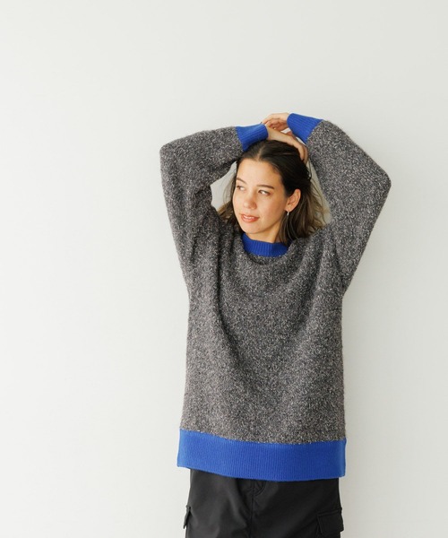 コーヘン　ミックスヤーン　バイカラーセーター　ピンク　ニット　長袖　コットン BAYFLOW（ベイフロー）の「ミックスヤーンバイカラーニット（ニット