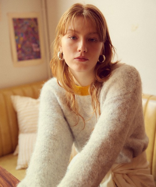 BAYFLOW（ベイフロー）の「ミックスヤーンバイカラーニット（ニット/セーター・レディース・オフホワイト/ライトグリーン/ピンク/チャコール・FREE）」の7枚目の写真