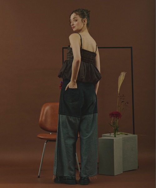 loin nuit(ロワンニュイ)の「plaid pattern balloon tops / プラッドパターンバルーントップス(キャミソール・レディース・ブラウン/カーキ・FREE)」の5枚目の写真