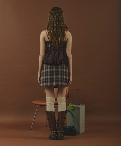 loin nuit(ロワンニュイ)の「plaid pattern balloon tops / プラッドパターンバルーントップス(キャミソール・レディース・ブラウン/カーキ・FREE)」の10枚目の写真