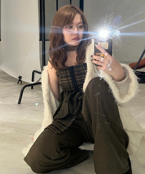 loin nuit(ロワンニュイ)の「plaid pattern balloon tops / プラッドパターンバルーントップス(キャミソール・レディース・ブラウン/カーキ・FREE)」の12枚目の写真