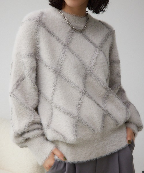 AZUL by moussy（アズールバイマウジー）の「シャギーチェックニットトップス（ニット/セーター・レディース・ダークグレー/アイボリー/ライトグレー・FREE）」の2枚目の写真