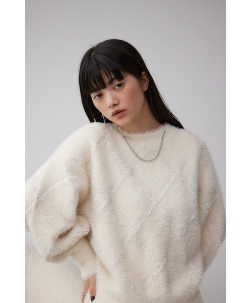 AZUL by moussy（アズールバイマウジー）の「シャギーチェックニットトップス（ニット/セーター・レディース・ダークグレー/アイボリー/ライトグレー・FREE）」の4枚目の写真