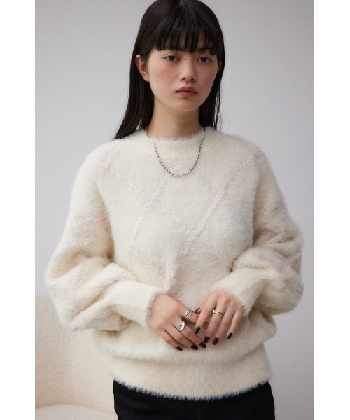 AZUL by moussy（アズールバイマウジー）の「シャギーチェックニットトップス（ニット/セーター・レディース・ダークグレー/アイボリー/ライトグレー・FREE）」の5枚目の写真