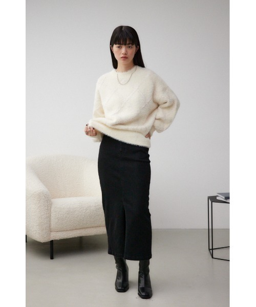 AZUL by moussy（アズールバイマウジー）の「シャギーチェックニットトップス（ニット/セーター・レディース・ダークグレー/アイボリー/ライトグレー・FREE）」の6枚目の写真