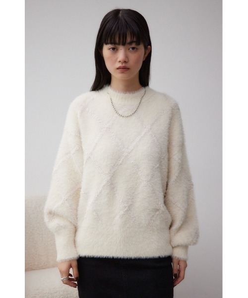 AZUL by moussy（アズールバイマウジー）の「シャギーチェックニットトップス（ニット/セーター・レディース・ダークグレー/アイボリー/ライトグレー・FREE）」の7枚目の写真