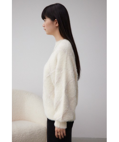 AZUL by moussy（アズールバイマウジー）の「シャギーチェックニットトップス（ニット/セーター・レディース・ダークグレー/アイボリー/ライトグレー・FREE）」の8枚目の写真