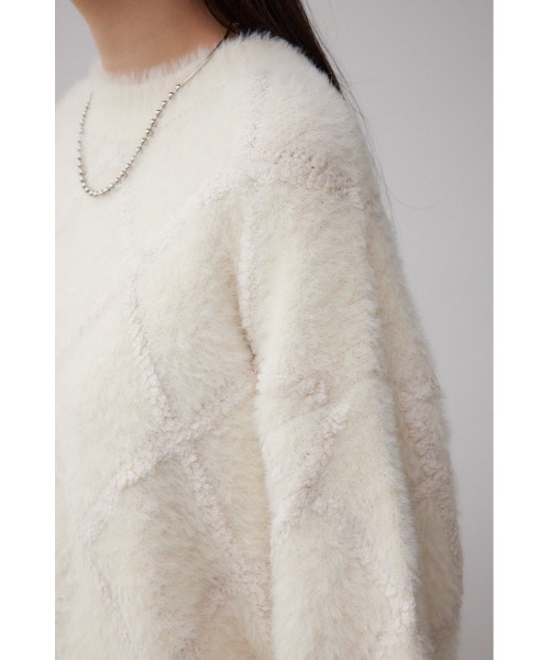 AZUL by moussy（アズールバイマウジー）の「シャギーチェックニットトップス（ニット/セーター・レディース・ダークグレー/アイボリー/ライトグレー・FREE）」の11枚目の写真