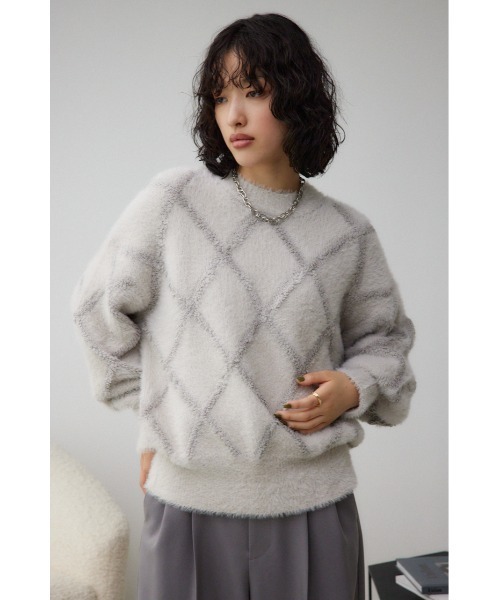 AZUL by moussy（アズールバイマウジー）の「シャギーチェックニットトップス（ニット/セーター・レディース・ダークグレー/アイボリー/ライトグレー・FREE）」の15枚目の写真