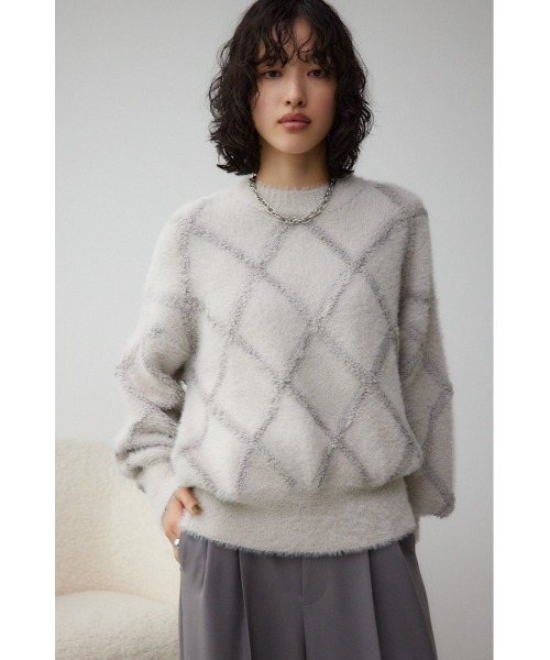 AZUL by moussy（アズールバイマウジー）の「シャギーチェックニットトップス（ニット/セーター・レディース・ダークグレー/アイボリー/ライトグレー・FREE）」の16枚目の写真