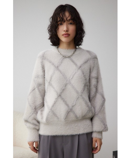 AZUL by moussy（アズールバイマウジー）の「シャギーチェックニットトップス（ニット/セーター・レディース・ダークグレー/アイボリー/ライトグレー・FREE）」の18枚目の写真