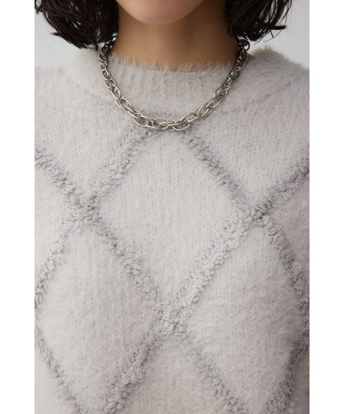 AZUL by moussy（アズールバイマウジー）の「シャギーチェックニットトップス（ニット/セーター・レディース・ダークグレー/アイボリー/ライトグレー・FREE）」の21枚目の写真