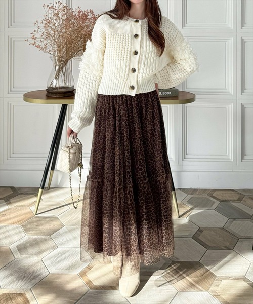 clear（クリア）の「レオパード柄チュールロングスカート[ヒョウ