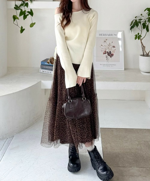 clear（クリア）の「レオパード柄チュールロングスカート[ヒョウ柄　アニマル　低身長用サイズ有] ≪2024AW新作≫（スカート・レディース・ブラウン/グレー・F/XS）」の5枚目の写真