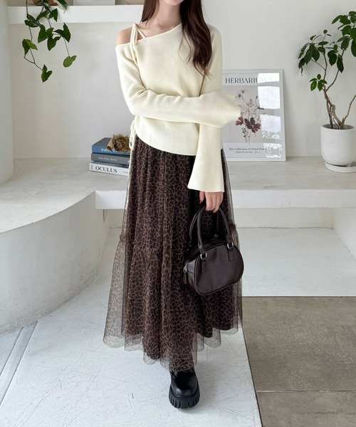 clear（クリア）の「レオパード柄チュールロングスカート[ヒョウ柄