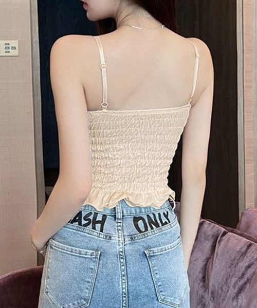 Lace Ladies(レースレディース)の「シャーリング フリル カップ付き コンパクト キャミソール(キャミソール・レディース・ブラック/アイボリー/ブルーグレー/ホワイト/グリーン/ブラウン・FREE)」の22枚目の写真