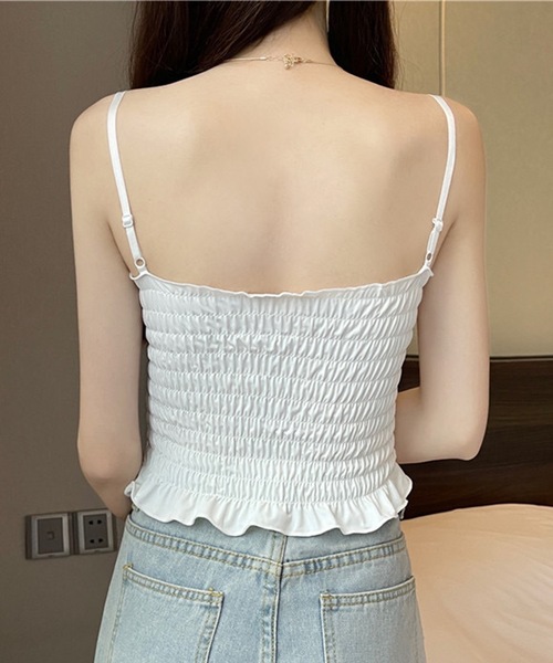 Lace Ladies(レースレディース)の「シャーリング フリル カップ付き コンパクト キャミソール(キャミソール・レディース・ブラック/アイボリー/ブルーグレー/ホワイト/グリーン/ブラウン・FREE)」の17枚目の写真