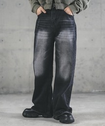 Wide straight vintage washed denim pants / ワイドストレートヴィンテージウォッシュデニムパンツ