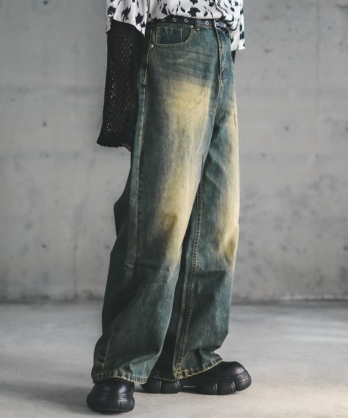 Shoowtime(ショウタイム)の「Wide straight vintage washed denim pants / ワイドストレートヴィンテージウォッシュデニムパンツ(デニムパンツ・メンズ・ブラック系/ブルー系/ブルー/ライトブルー・MEDIUM/LARGE/X-LARGE/XX-LARGE/SMALL)」の4枚目の写真