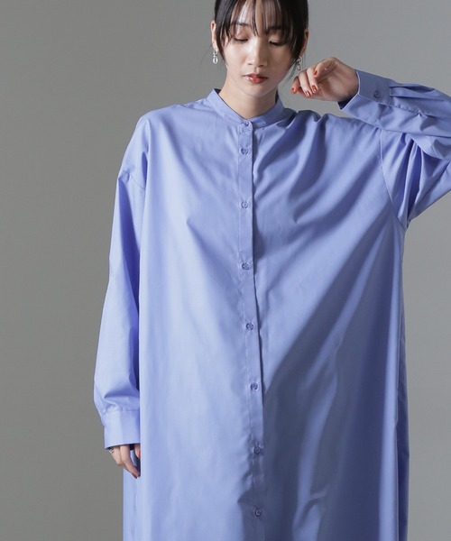 NANO universe（ナノユニバース）の「バンドカラーミディシャツワンピース（ワンピース・レディース・ホワイト/ブラック/ブルー・FREE）」の3枚目の写真