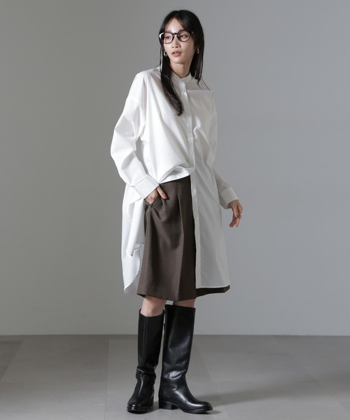 NANO universe（ナノユニバース）の「バンドカラーミディシャツワンピース（ワンピース・レディース・ホワイト/ブラック/ブルー・FREE）」の5枚目の写真