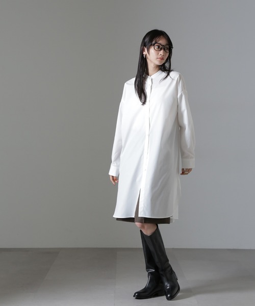 NANO universe（ナノユニバース）の「バンドカラーミディシャツワンピース（ワンピース・レディース・ホワイト/ブラック/ブルー・FREE）」の9枚目の写真