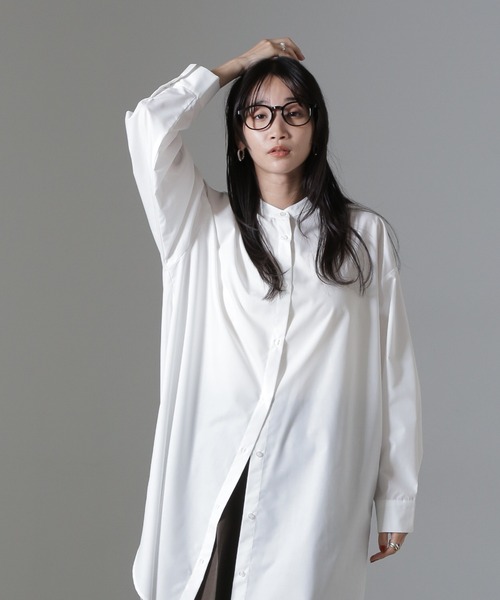 NANO universe（ナノユニバース）の「バンドカラーミディシャツワンピース（ワンピース・レディース・ホワイト/ブラック/ブルー・FREE）」の11枚目の写真