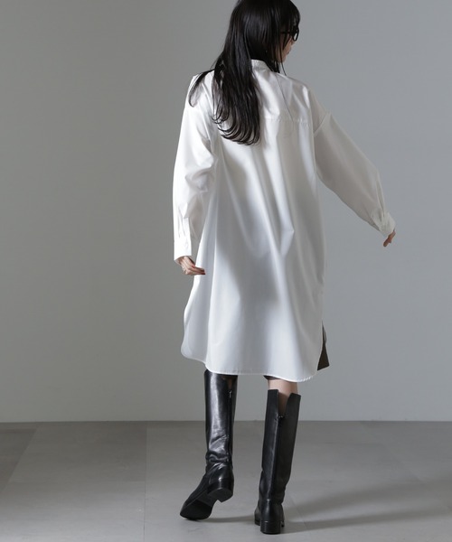 NANO universe（ナノユニバース）の「バンドカラーミディシャツワンピース（ワンピース・レディース・ホワイト/ブラック/ブルー・FREE）」の7枚目の写真