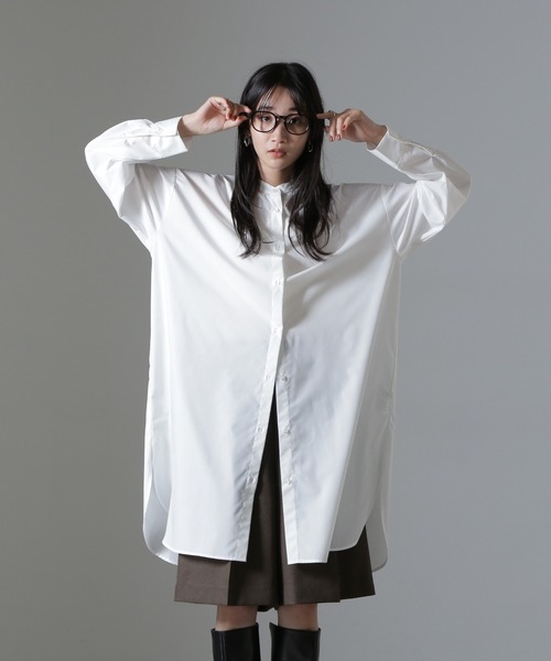 NANO universe（ナノユニバース）の「バンドカラーミディシャツワンピース（ワンピース・レディース・ホワイト/ブラック/ブルー・FREE）」の10枚目の写真